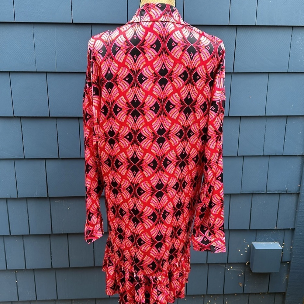 ❤️🩷❤️Elenza dress red pink black deco ruffle midi satin NWOT - Picture 7 of 13